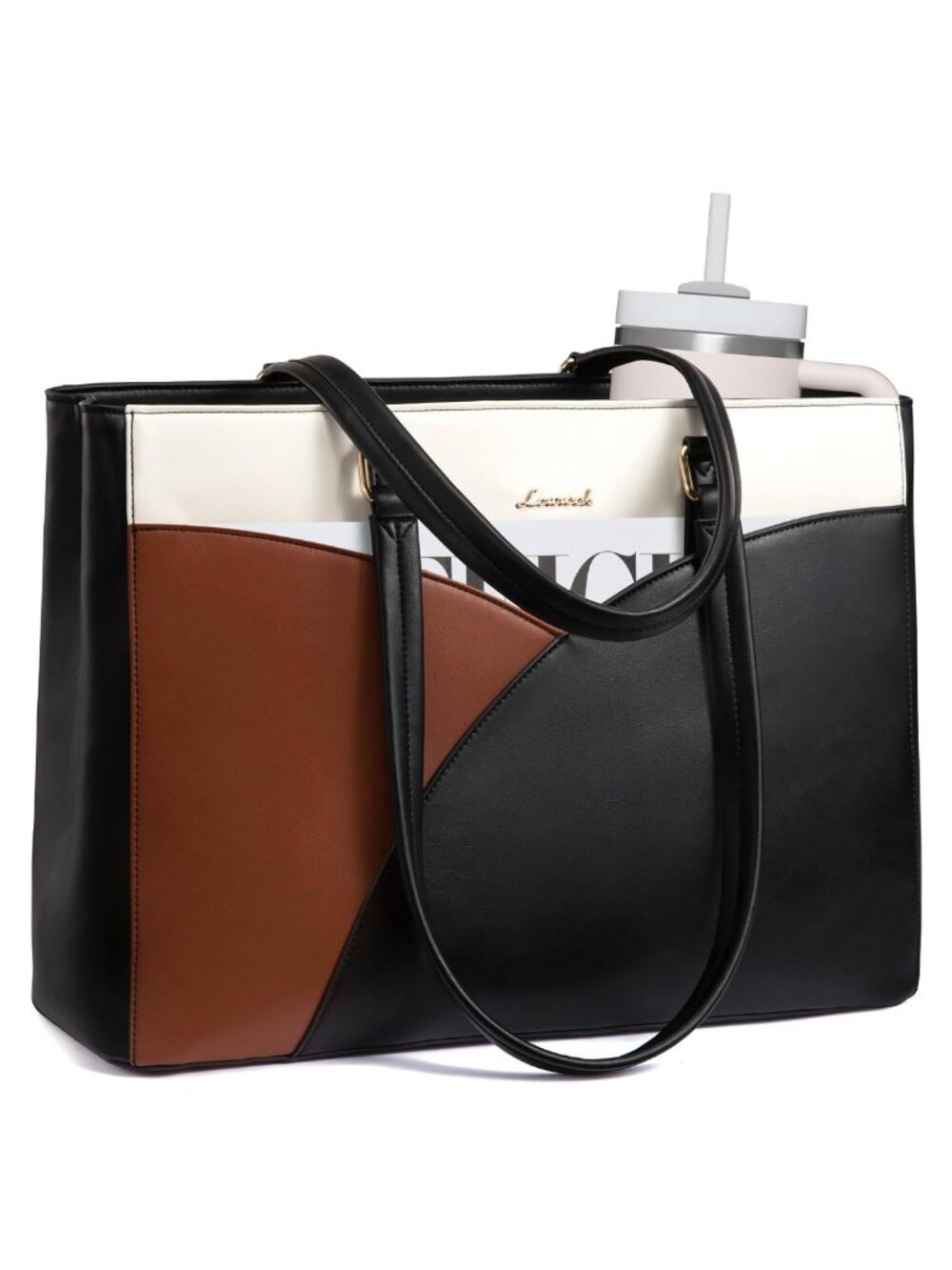 Faux Leather Laptop Tote Bag for Women Work Messenger Shoulder Bag 15.6 Inch